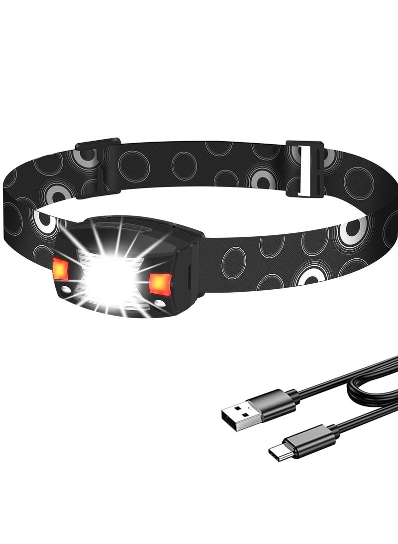 Rechargeable Headlamp with Red Light, Super Bright 350LM Waterproof USB Head Lamp, 5 Modes LED Motion Sensor Headlight for Adults and Kids, Ideal for Outdoor Camping, Running, Fishing