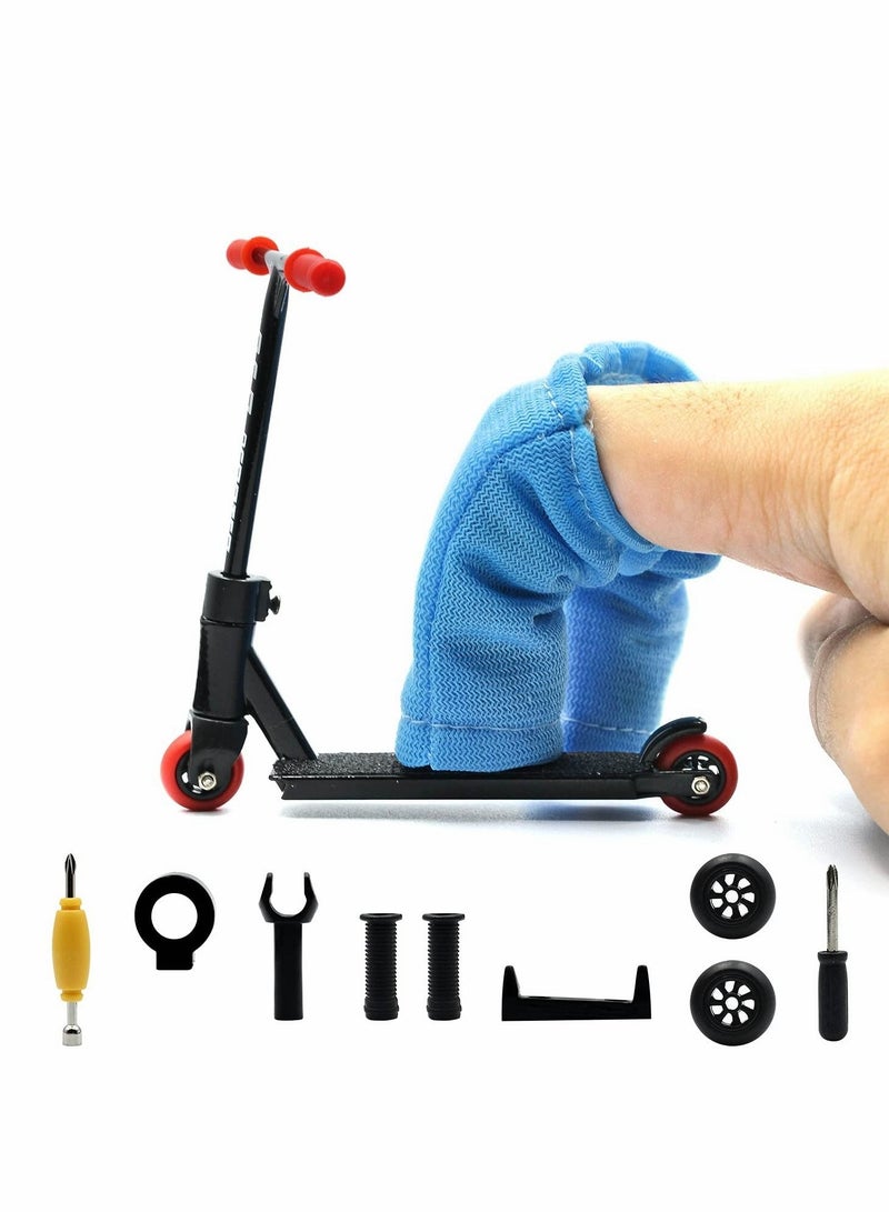 Mini Skateboards for Fingers with Pants, Alloy Finger Scooter Model Set, Interactive Finger Toy Mini Scooters Tools