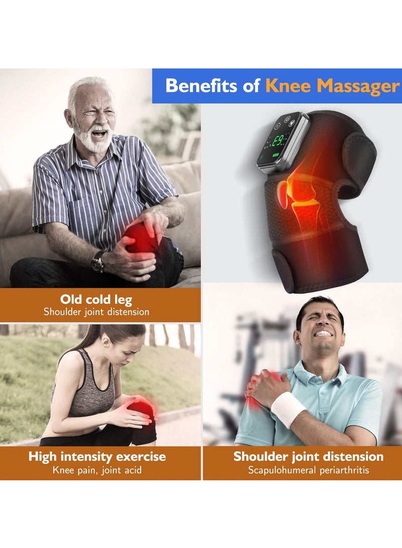 Knee Massager with Heat and Vibration, 3 in 1 Cordless Heated Knee Brace and Shoulder Wrap, Heating Pad for Knee, Shoulder, Elbow Pain Relief, Deep Tissue Relief