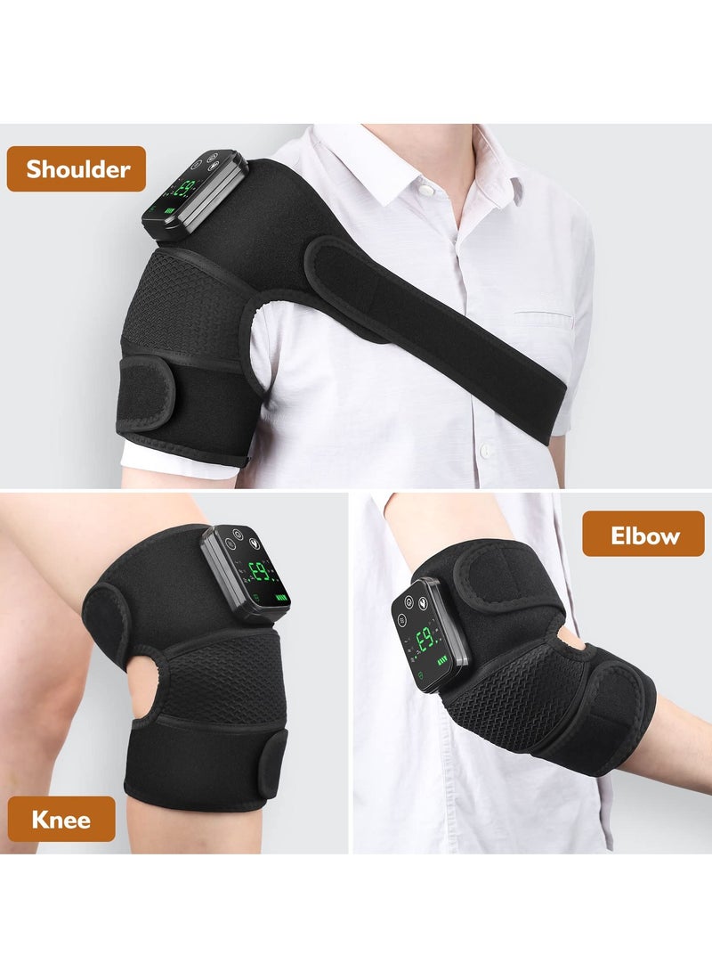 Knee Massager with Heat and Vibration, 3 in 1 Cordless Heated Knee Brace and Shoulder Wrap, Heating Pad for Knee, Shoulder, Elbow Pain Relief, Deep Tissue Relief