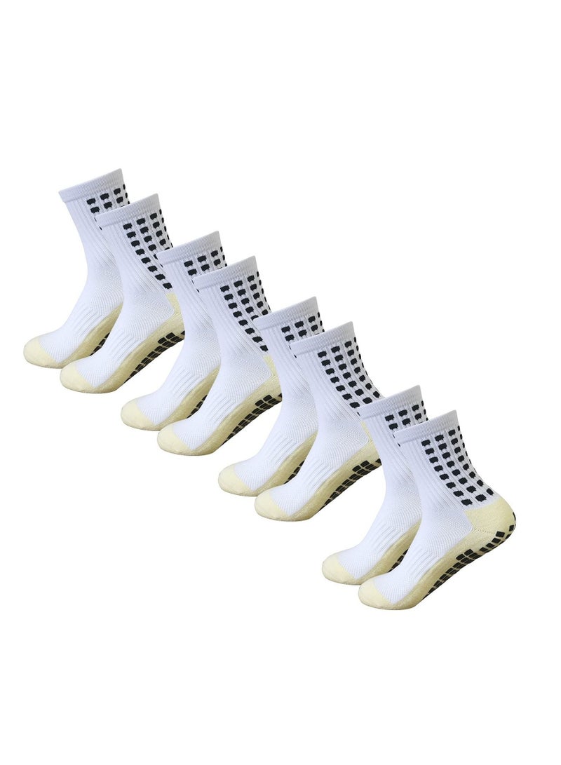 4 Pairs of Men Soccer Socks Anti Slip Non Slip Grip Pads for Football Basketball Sports White