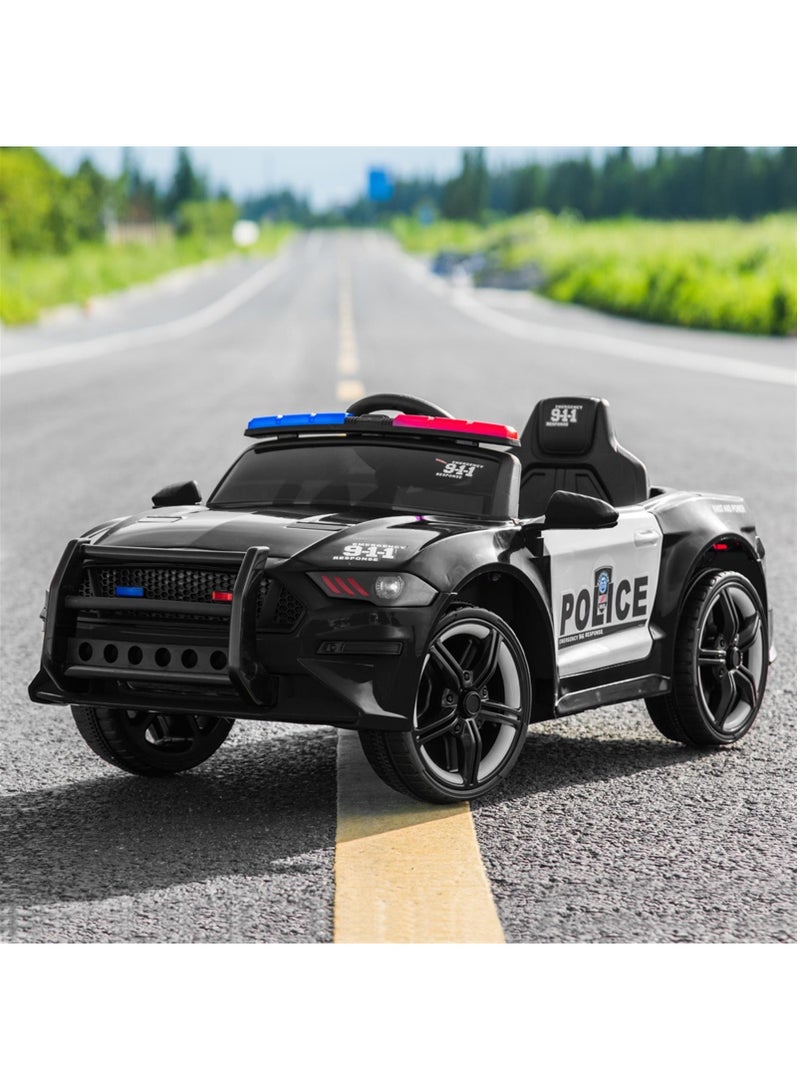 Ride on Cars for Kids, 12V Powered Ride on Police Toy with Remote Control, LED Lights, Safety Belt, MP3 Player, 3 Speed Electric Vehicles for Boys Girls, Black