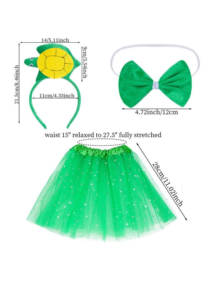 Animal Costume Tutu Set Green Turtle Ear Headband Bowtie Tail Skirt For Halloween Cosplay Party Dress Up