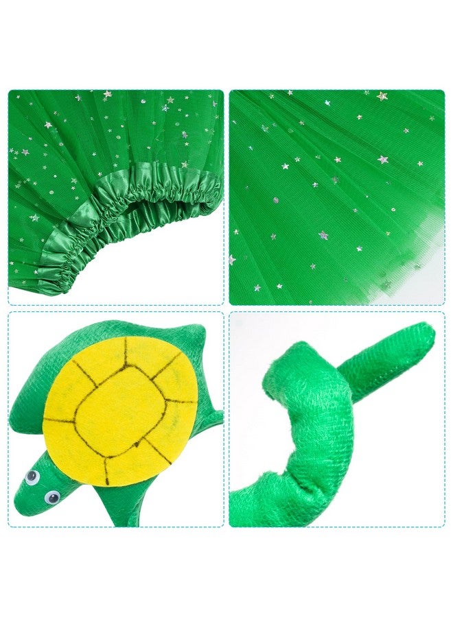 Animal Costume Tutu Set Green Turtle Ear Headband Bowtie Tail Skirt For Halloween Cosplay Party Dress Up