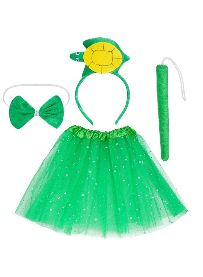 Animal Costume Tutu Set Green Turtle Ear Headband Bowtie Tail Skirt For Halloween Cosplay Party Dress Up