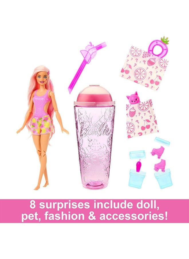 Pop Reveal Doll & Accessories Strawberry Lemonade Scent With Pink Hair 8 Surprises Include Slime & Squishy Puppy