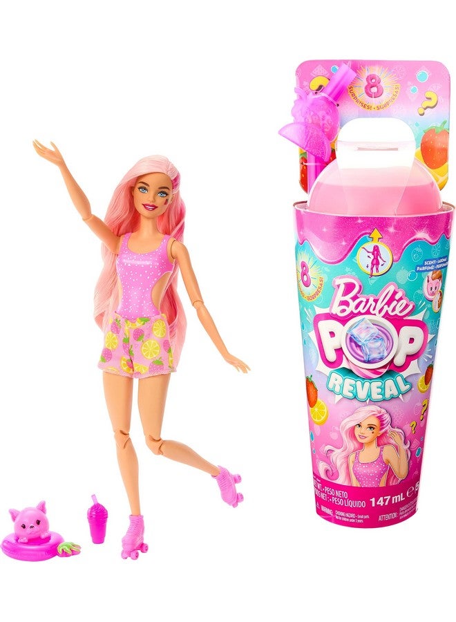 Pop Reveal Doll & Accessories Strawberry Lemonade Scent With Pink Hair 8 Surprises Include Slime & Squishy Puppy