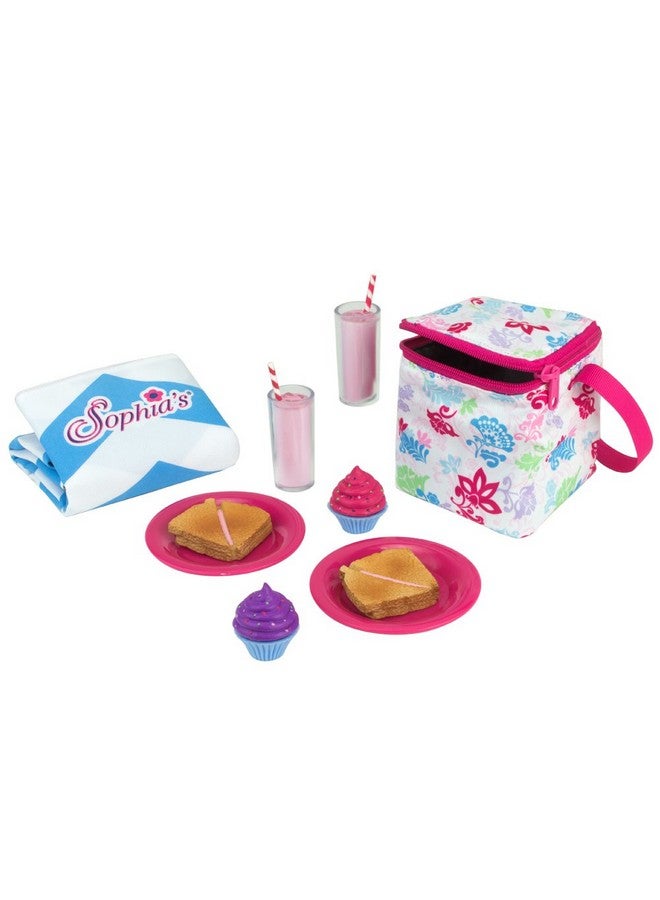 Picnic Lunch Accessories Set With Pretend Food Drinks Napkins Blanket And Thermal Cooler For 18