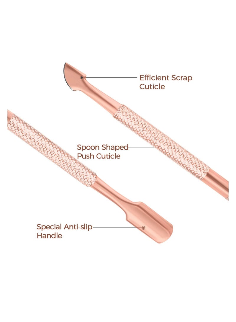Cuticle Trimmer with Cuticle Pusher,  Cuticle Remover Professional Stainless Steel Cuticle Cutter Nippers Rainbow Sharp Durable Pedicure Manicure Tools for Fingernails and Toenails (Rose Gold)