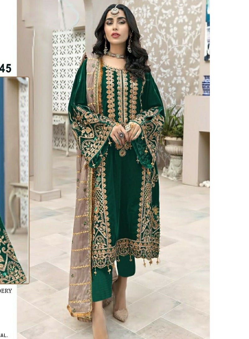 Traditional Pakistani Function Wear Green Semi Stitched Salwar Suit