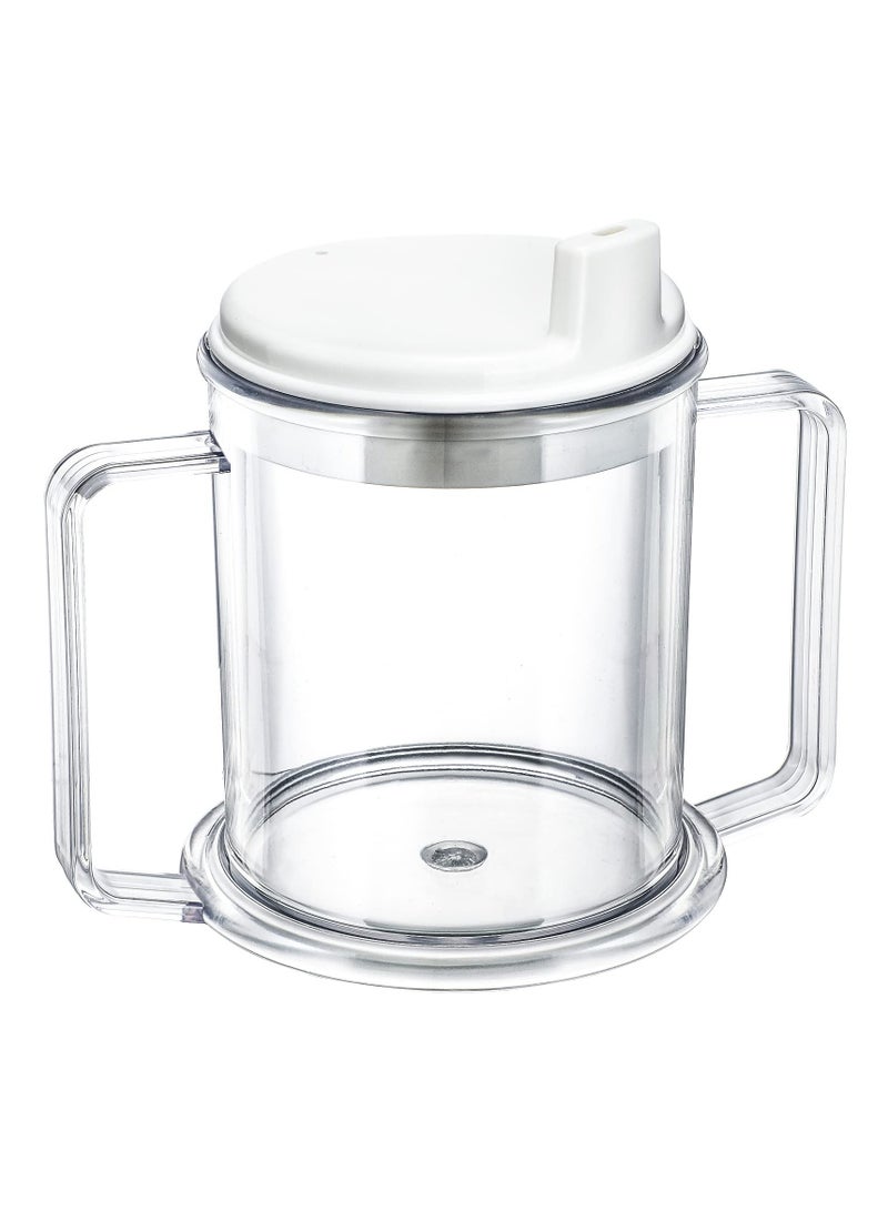 10 oz Adult Clear Spouted Cup with Handles, No-Spill Lightweight Plastic Mug for Elderly, Spill-Resistant Sippy Cup for Hot and Cold Beverages