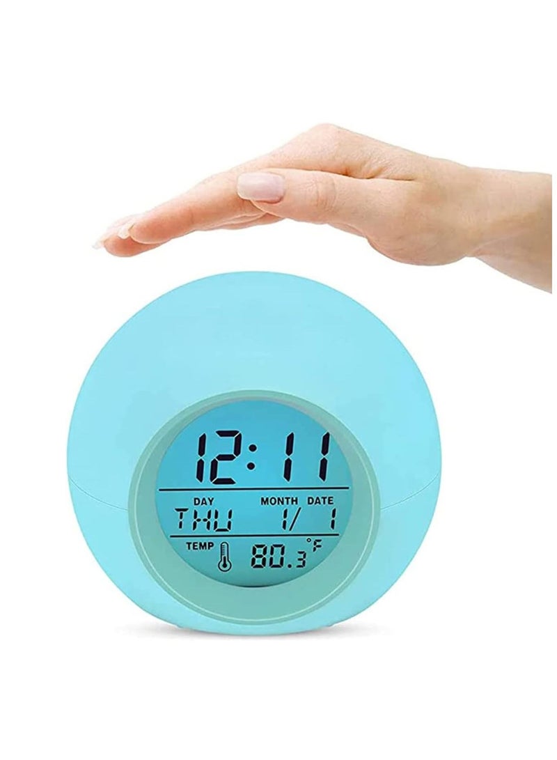 Kids Alarm Clock, Digital Alarm Clock with Rechargeable, 7 Color Changing Night Light, Snooze, Touch Control, Temperature for Children Bedroom, Digital Clock for Boys and Girls