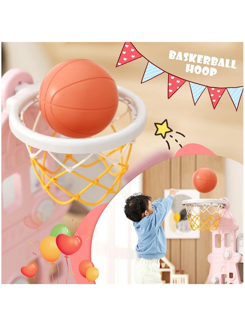 Toddler Slide and Swing Set 4 in 1 Kids Slide with Swing Baby Slide with Basketball Frame and Ball and Extra Long Slide for Boys and Girls Indoor and Outdoor Playground