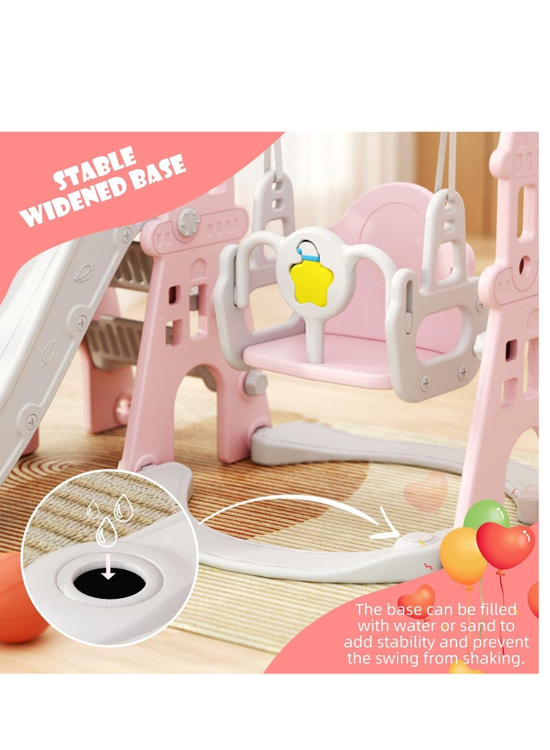 Toddler Slide and Swing Set 4 in 1 Kids Slide with Swing Baby Slide with Basketball Frame and Ball and Extra Long Slide for Boys and Girls Indoor and Outdoor Playground