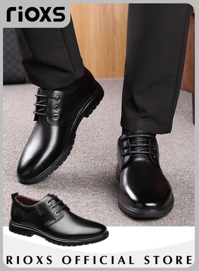 Men's Business Formal Leather Shoes Lace-Up Rounded Toe Fashion Oxford Shoes with Low Heel