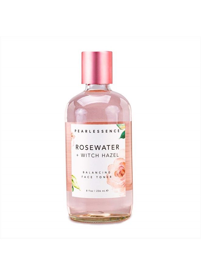 Balancing Face Toner with Rosewater + Witch Hazel – Helps Remove Surface Impurities & Promote Natural Glowing Complexion | Made in USA, Cruelty Free & Paraben Free (8 oz)