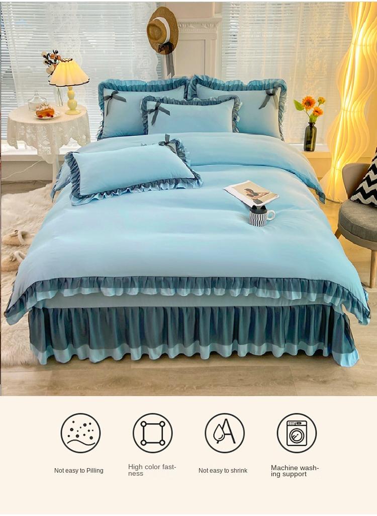 Simple Solid Color Washable Bed Sheet And Duvet Cover Set