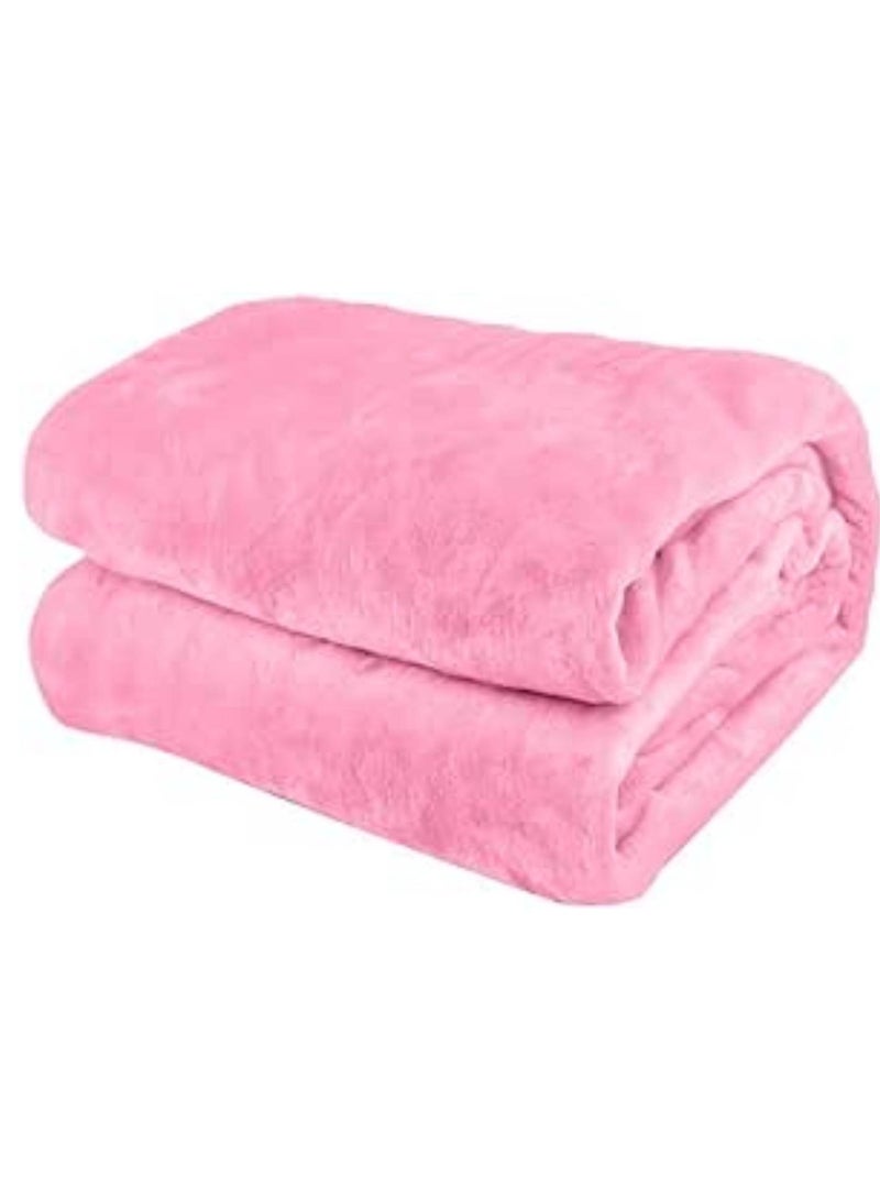 Single Micro Fleece Flannel Blanket 260 GSM Super Plush and Comfy Throw Blanket Size 150 x 200cm Pink