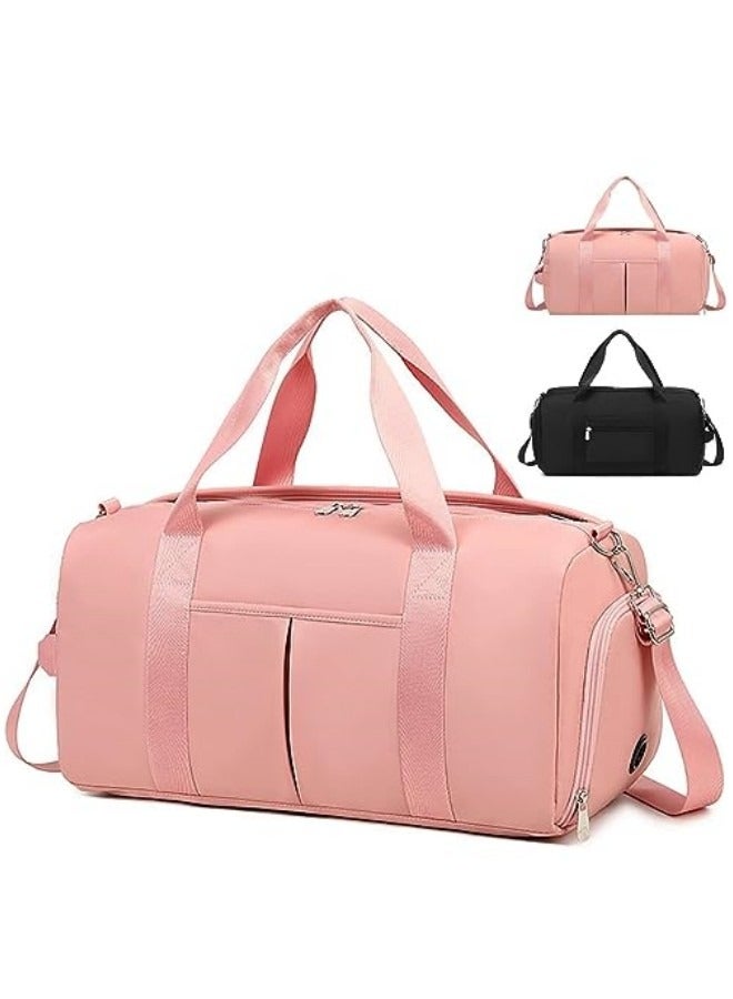 Gym Bag for Women and Men, Waterproof Small Sports Duffel Bag with Wet Bag and Shoe Compartment, Travel Duffel Bag, Weekender Overnight Bag, Hospital Bag, Carry on Bag, Swimming Bag, Beach Bag Pink