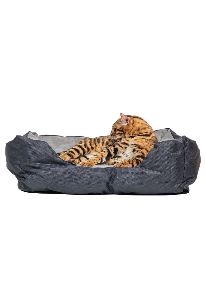 Pet cushion with a lowered entrance for easier access, Small waterproof puppy and cat sofa bed with soft raised edges, Suitable for both small puppies and cats (50 cm)