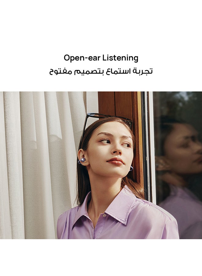 Free Clip Wireless Bluetooth Earphones, Futuristic Aesthetic Design, Feather-Like Wearing, Open-Ear Listening, Long Battery Life, iOS And Android, IP54  + Huawei Band 8 Purple