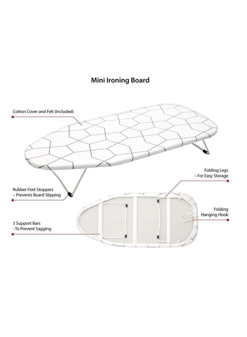 Mini White Ironing Board, Tabletop Clothes Pressing Board, Folding Ironing Board Rack, Space-Saving Design