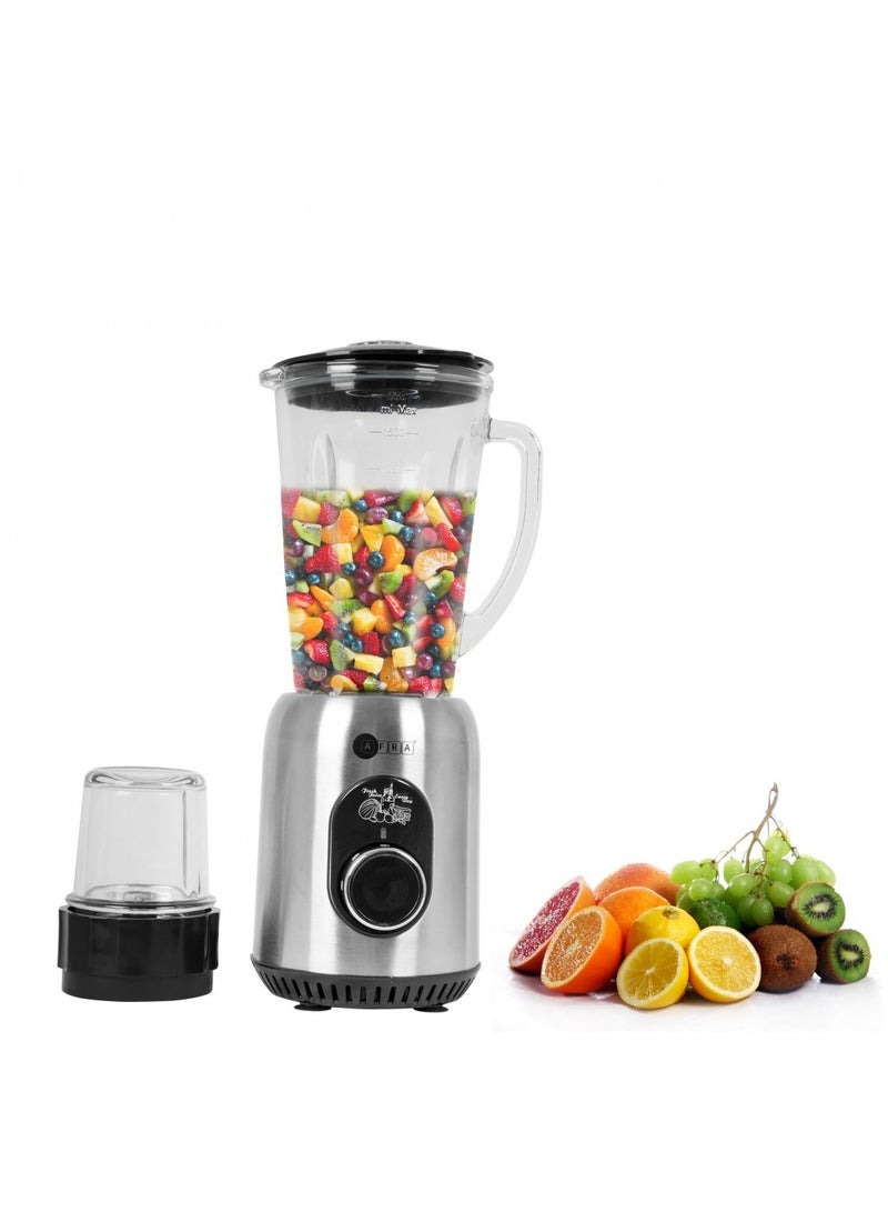 2 In 1 Blender, 5 Speed Settings, 1.8 Liter Capacity, Glass Blender Jar & Grinder Jar, 6 Cutting Blades, 5 Speed Settings, G-Mark, ESMA, RoHS, And CB Certified, 2 Years Warranty 1.8 L 600 W AF-610BLSL Silver