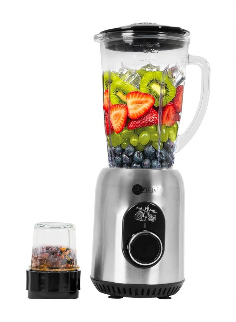 2 In 1 Blender, 5 Speed Settings, 1.8 Liter Capacity, Glass Blender Jar & Grinder Jar, 6 Cutting Blades, 5 Speed Settings, G-Mark, ESMA, RoHS, And CB Certified, 2 Years Warranty 1.8 L 600 W AF-610BLSL Silver