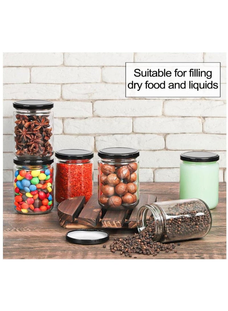 16oz 12pcs Wide Mouth Glass Jars with Black Lids fo Jam, jelly, salsa, loose spices, candles