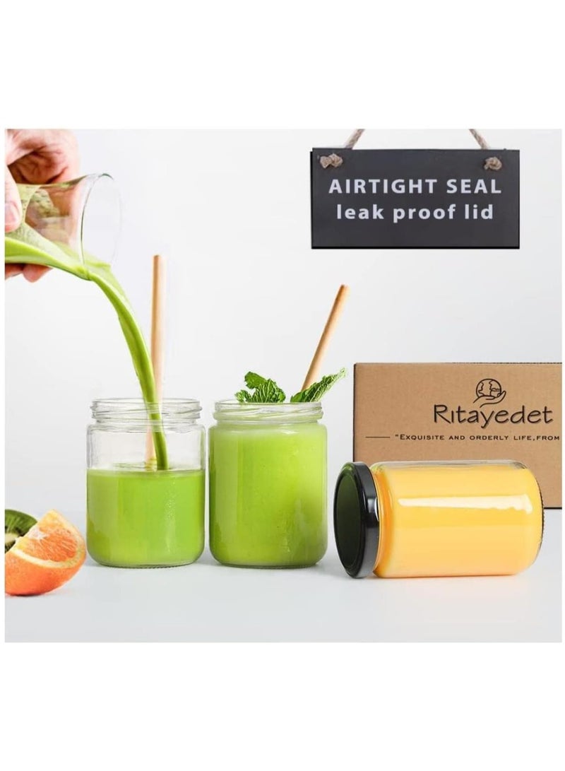 16oz 12pcs Wide Mouth Glass Jars with Black Lids fo Jam, jelly, salsa, loose spices, candles
