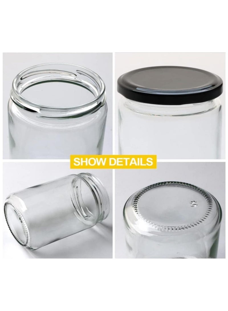 16oz 12pcs Wide Mouth Glass Jars with Black Lids fo Jam, jelly, salsa, loose spices, candles
