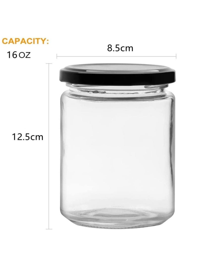 16oz 12pcs Wide Mouth Glass Jars with Black Lids fo Jam, jelly, salsa, loose spices, candles