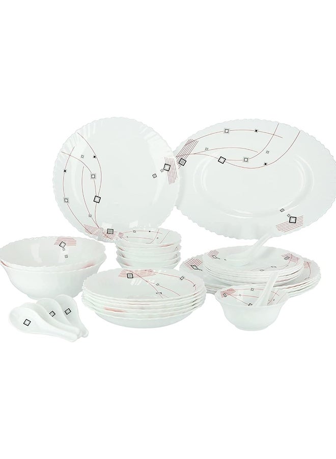 33Pcs Opal Ware Dinner Set - Floral Design Plates, Bowls, Spoons, Comfortable Handling, Perfect for Family Everyday Use, and Family Get- Together, Restaurant, Banquet and More (Blue and Red) White 50cm
