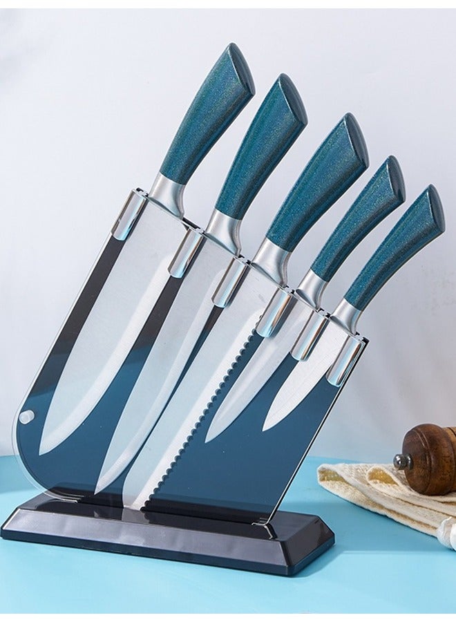 6 Piece Premium Stainless Steel Hollow Handle Knife Set with Elegant Acrylic Knife Holder – Essential Culinary Tools for Precision Cutting and Stylish Kitchen Display