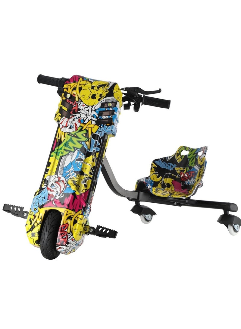 36V Electric Drifting Car Drift Scooter For Kids 3-Wheel Toys Scooter Yellow Graffiti