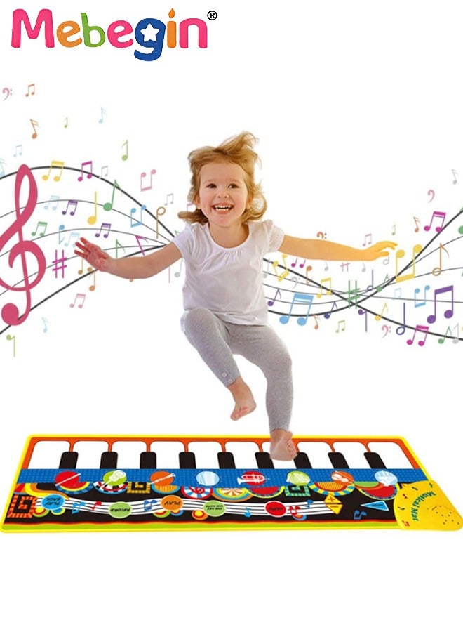 110*36cm Record Demo Musical Mat, Kids Piano Keyboard Play Mat with 8 Sounds, Electronic Music Blanket Touch Playmat Floor Piano Dance Mat Early Education Toys Gifts for Toddlers Baby Boys Girls