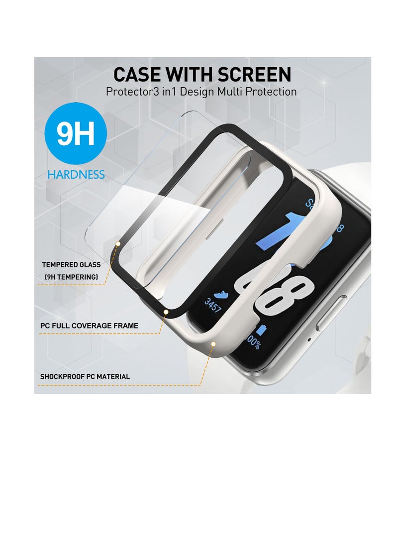 Screen Protector Case for Samsung Galaxy Fit3, 2 Pack Ultra-Thin Full-Coverage Around Protective Tempered Glass Film, Screen Protector Cover for Galaxy Fit3 (SM-R390), Black and White