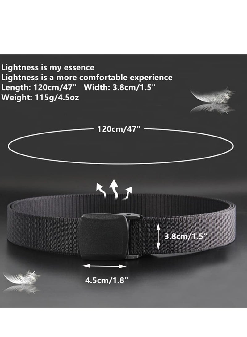 5 Pack Nylon Belts for Men with Webbing Canvas Outdoor Webbing with Plastic Buckle for Men's Father Boys Birthday Gifts (Black, Khaki, Army Green, Navy Blue, Grey)