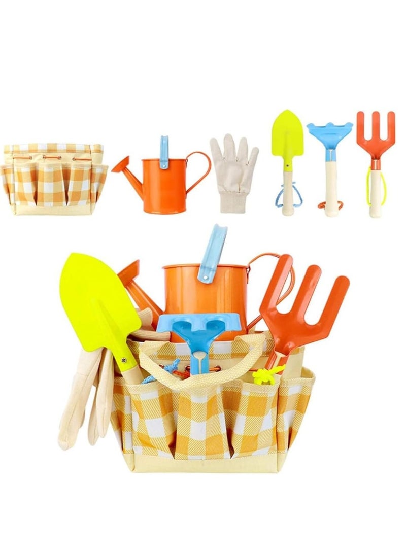 7PcsKids Garden Outdoor Tool Set for Gardening Game for Children Shovel Rake Rigus Can Toys with Beach Storage Bag Gifts