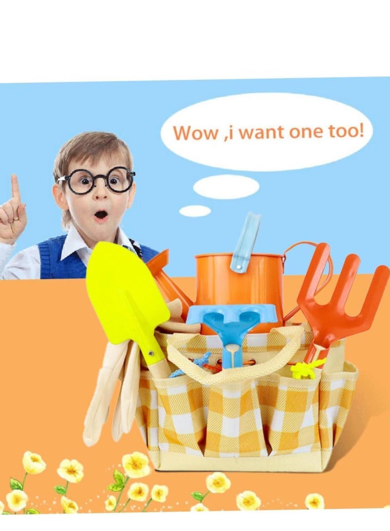 7PcsKids Garden Outdoor Tool Set for Gardening Game for Children Shovel Rake Rigus Can Toys with Beach Storage Bag Gifts