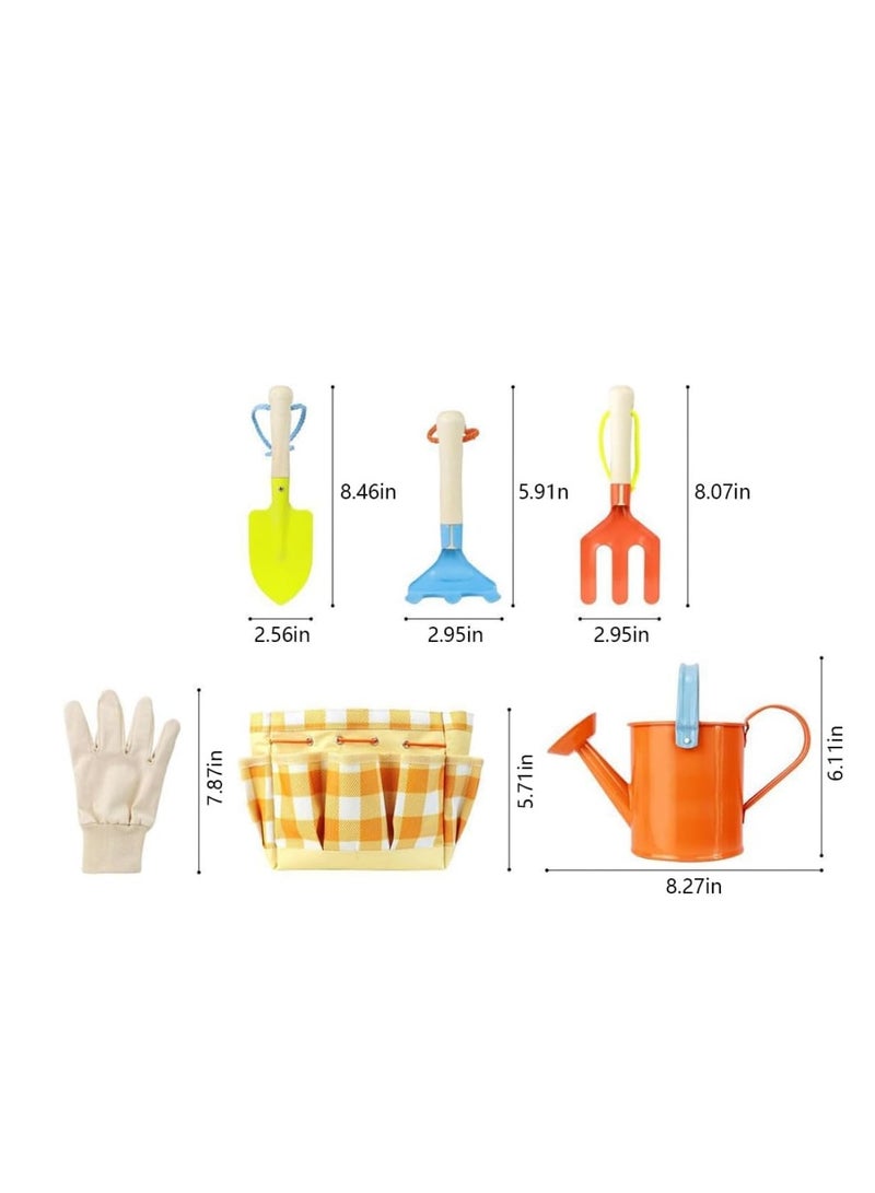 7PcsKids Garden Outdoor Tool Set for Gardening Game for Children Shovel Rake Rigus Can Toys with Beach Storage Bag Gifts