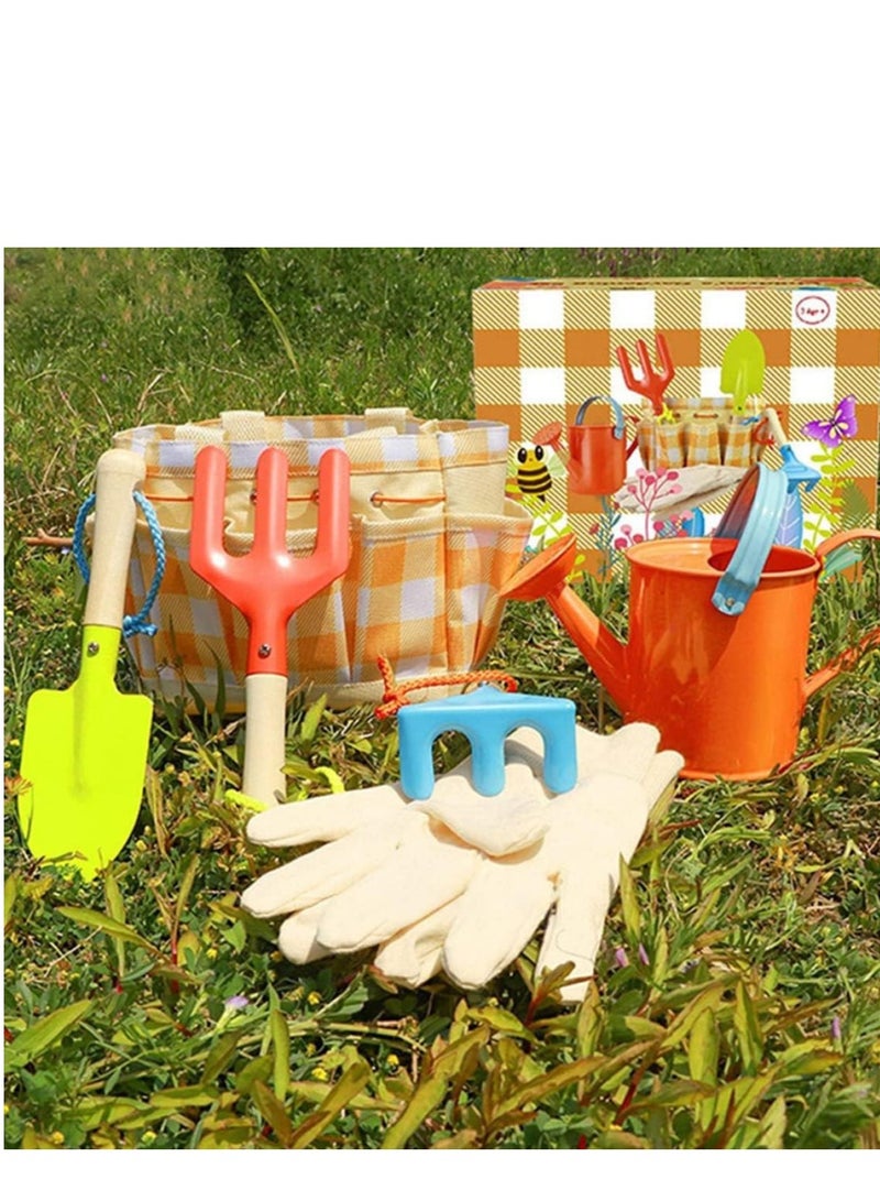 7PcsKids Garden Outdoor Tool Set for Gardening Game for Children Shovel Rake Rigus Can Toys with Beach Storage Bag Gifts