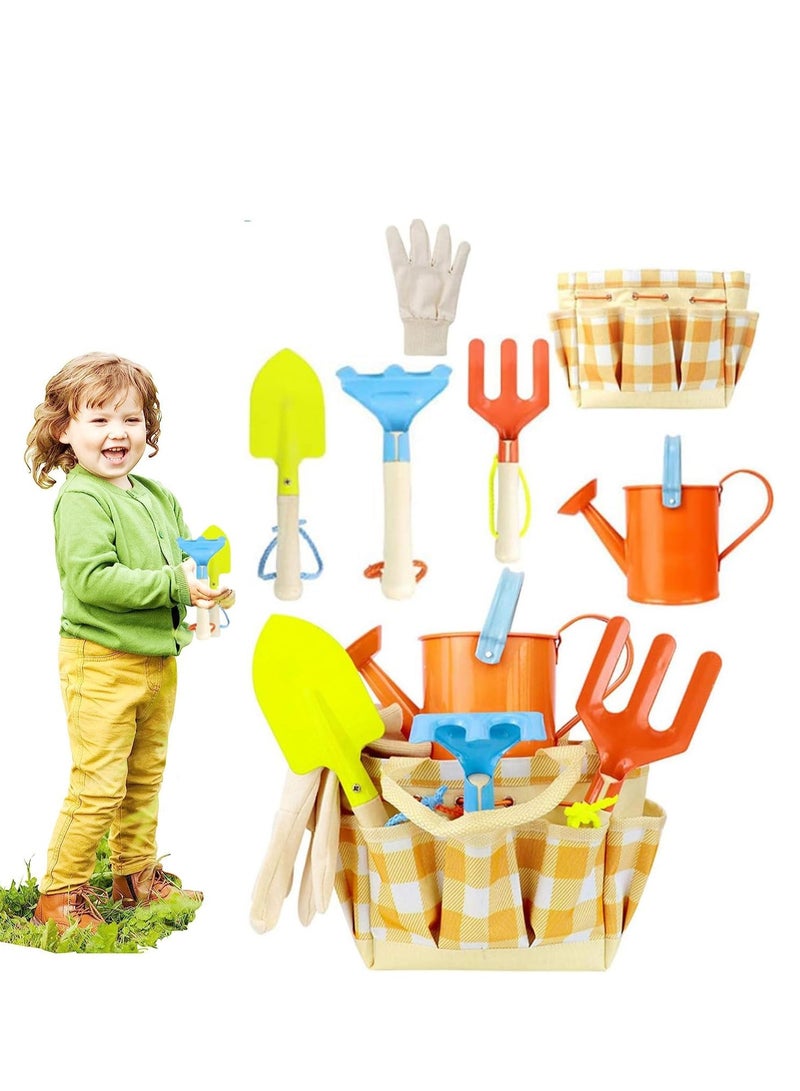 7PcsKids Garden Outdoor Tool Set for Gardening Game for Children Shovel Rake Rigus Can Toys with Beach Storage Bag Gifts