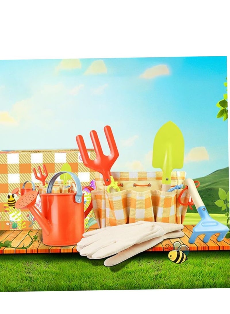7PcsKids Garden Outdoor Tool Set for Gardening Game for Children Shovel Rake Rigus Can Toys with Beach Storage Bag Gifts