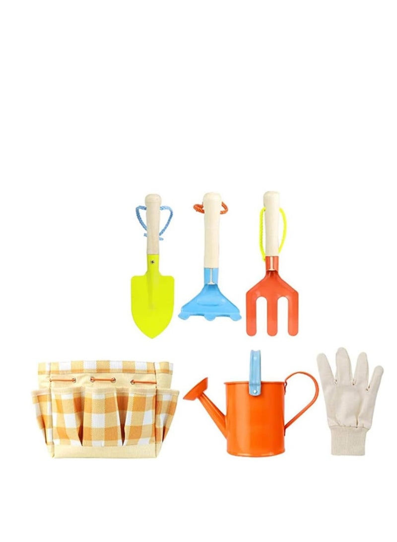 7PcsKids Garden Outdoor Tool Set for Gardening Game for Children Shovel Rake Rigus Can Toys with Beach Storage Bag Gifts