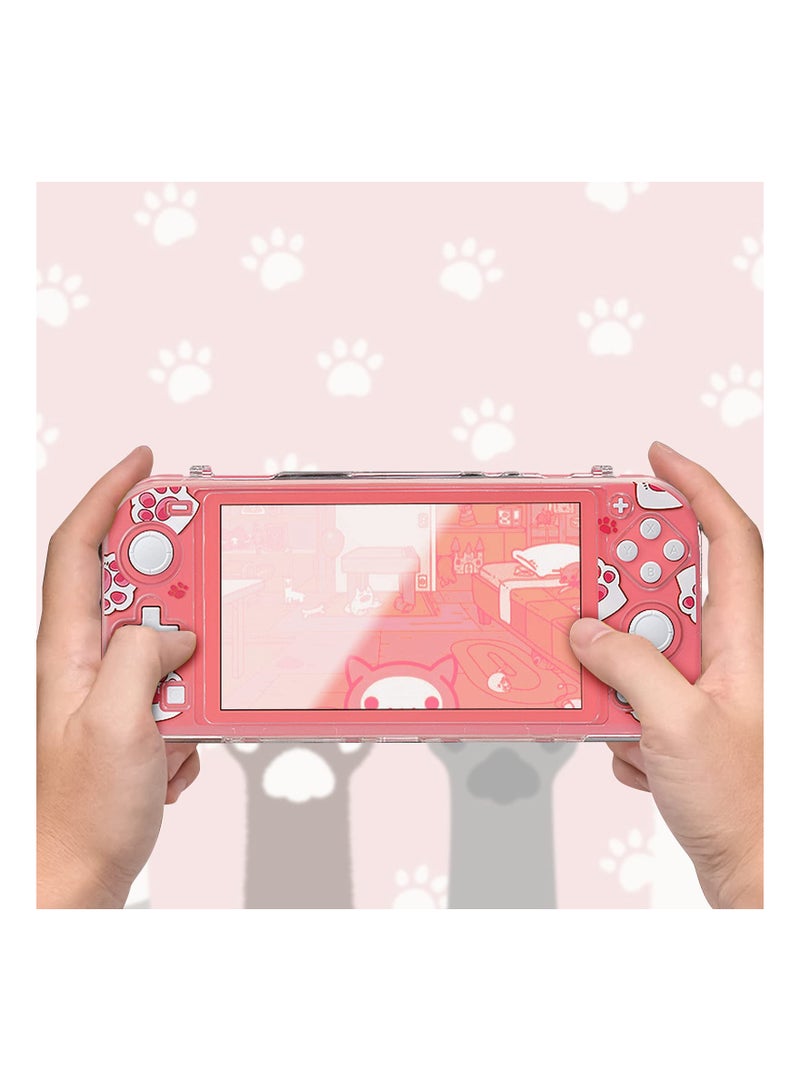 Protective Case for Switch Lite Clear Hard PC Cover Split Design Shockproof Anti Scratch Shell Accessories and Joycon Controller Cute Pink Cat Paw