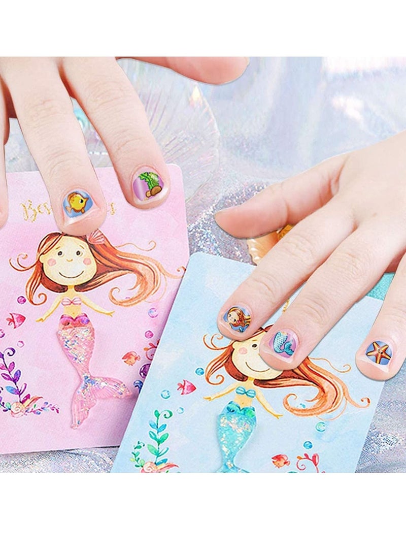 Kids Nail Art Stickers Decals for Little Girls, 200 Children Mermaid Princess Wraps Tips for Fingernail Toenail Acrylic Decoration Birthday Party Favors