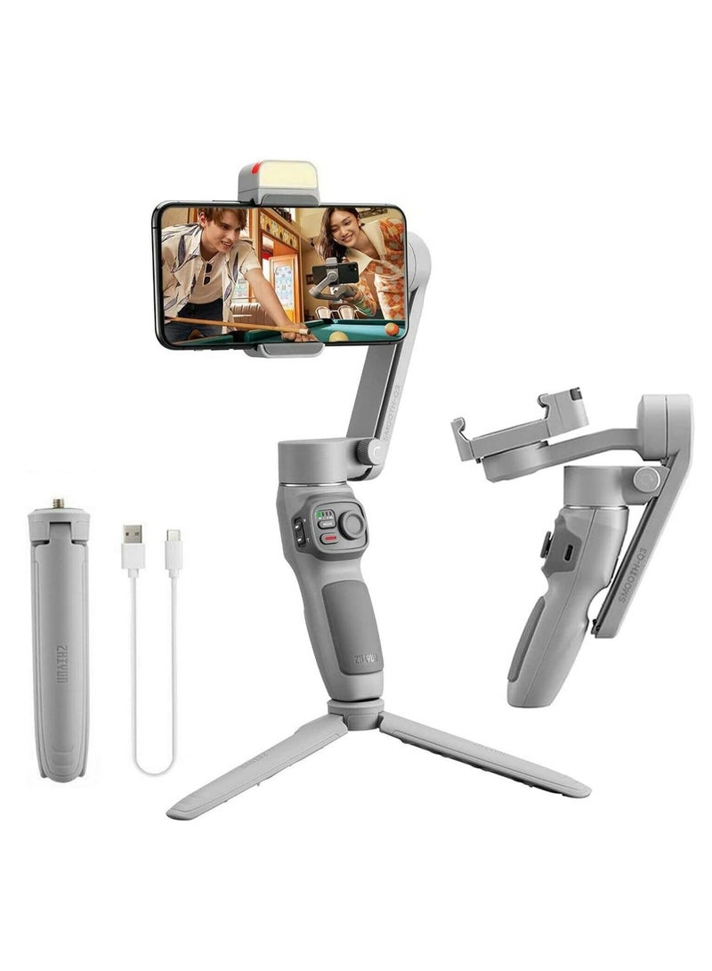 Smooth-Q3 Gimbal Stabilizer for Smartphone Android Cell Phone iPhone Zhi yun q 3-Axis Handheld Gimble Stick w/Tripod Stand LED Fill Light for Tiktok YouTube Vlog Video Kit Face/Object Tracking