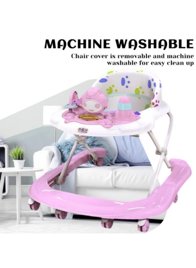 Baby Walker Foldable Adjustable Safety Learning Walker With Music,Pink