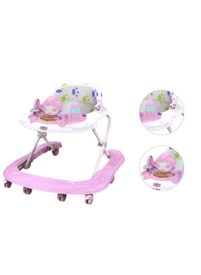 Baby Walker Foldable Adjustable Safety Learning Walker With Music,Pink
